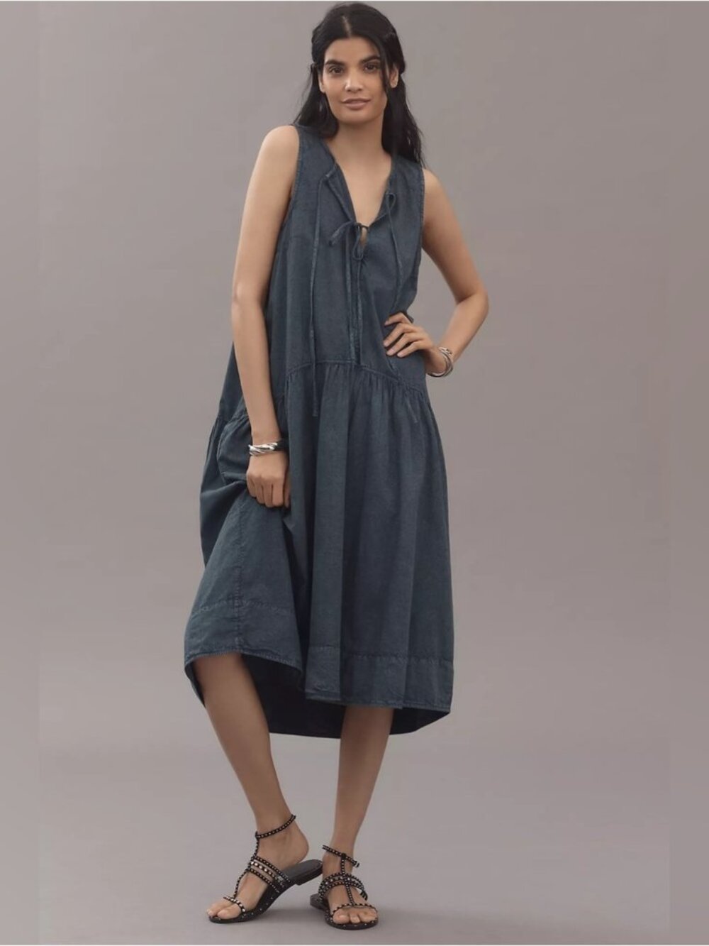 NWT Size M -Anthropologie 100% Cotton Sleeveless Denim Midi Tent Dress (US$ 168)